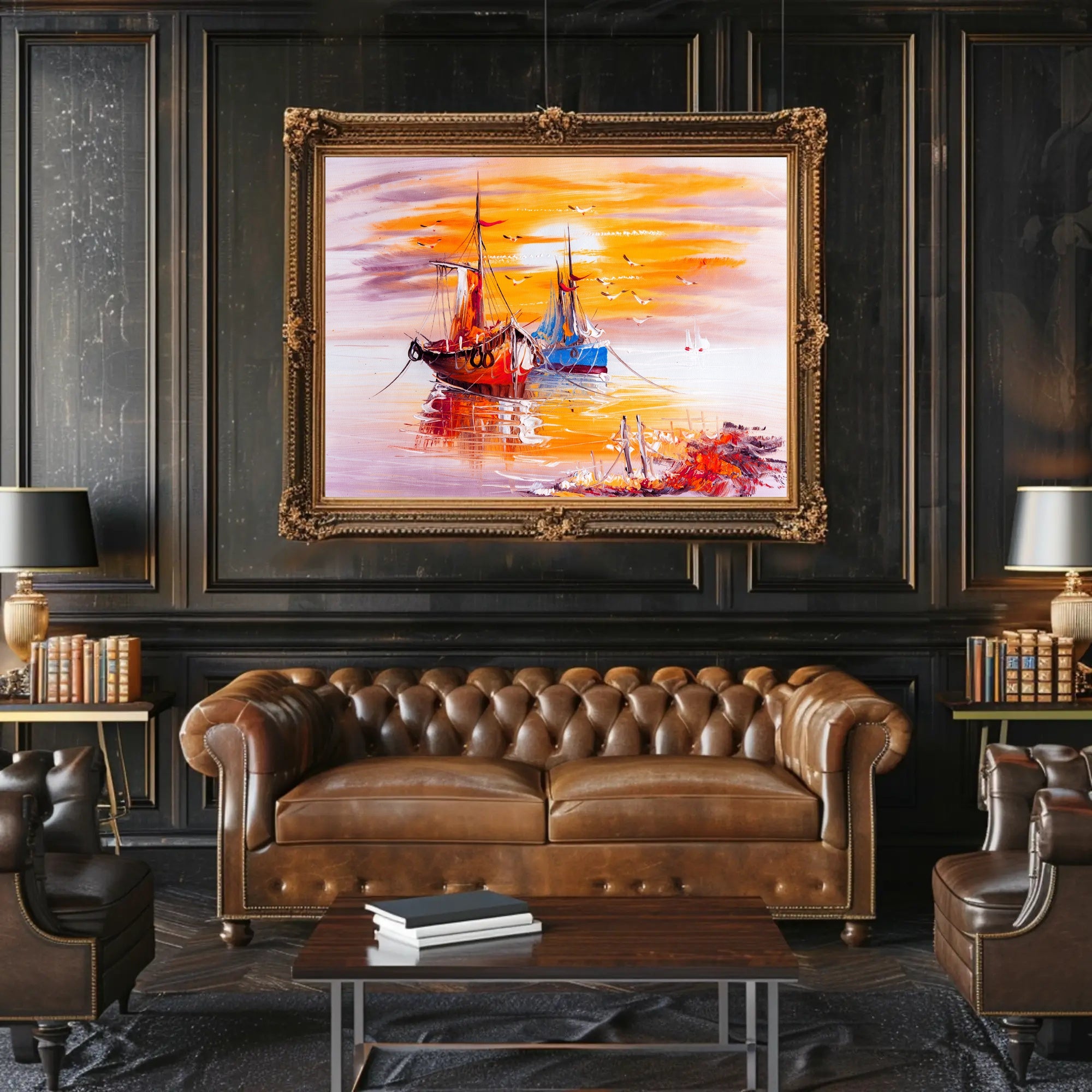 Tranquil Harbor at Sunset Poster