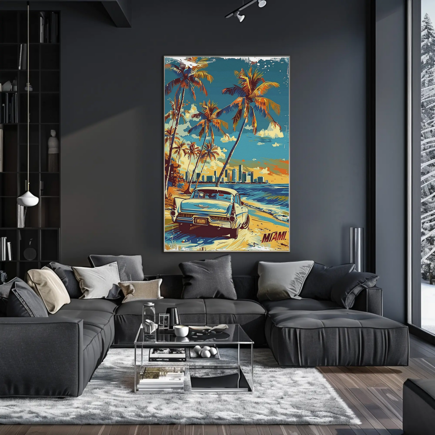 Miami Classic Car Palm Trees Beach Scene Travel Poster Travel Poster