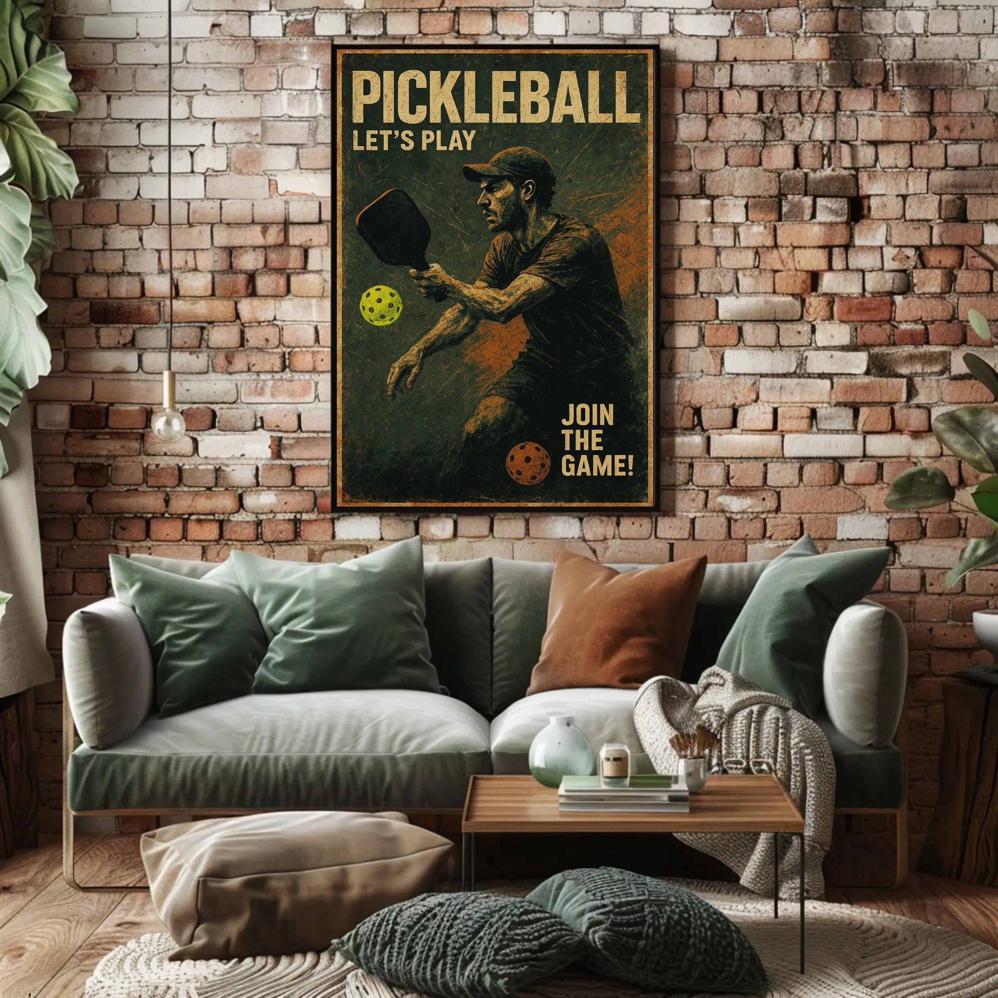 Pickleball Action Retro Sports Poster PosterGoat