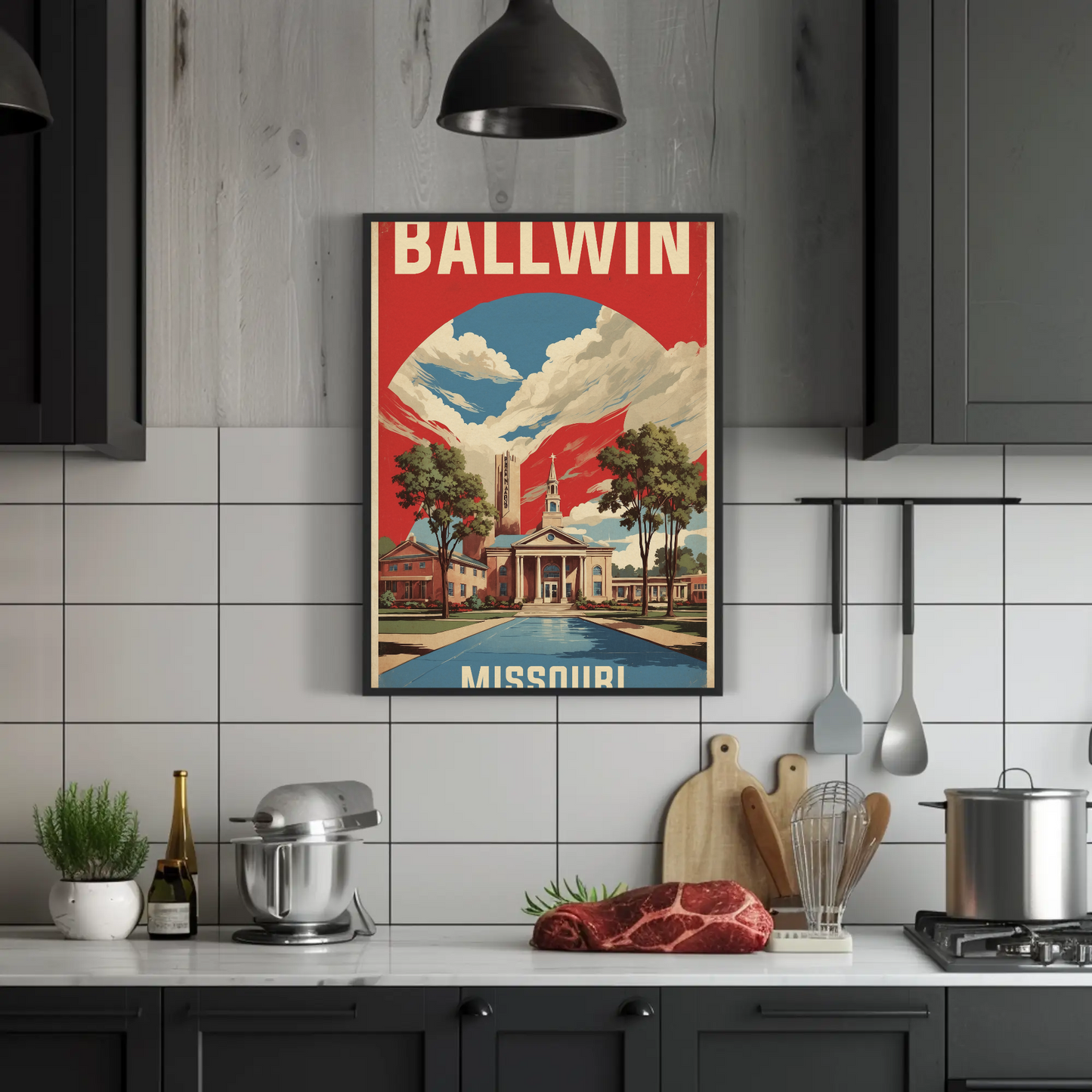 Ballwin Missouri Church Centerpiece Vintage Travel Poster