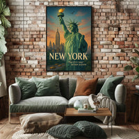 New York Statue of Liberty City Poster Vintage Wall Art