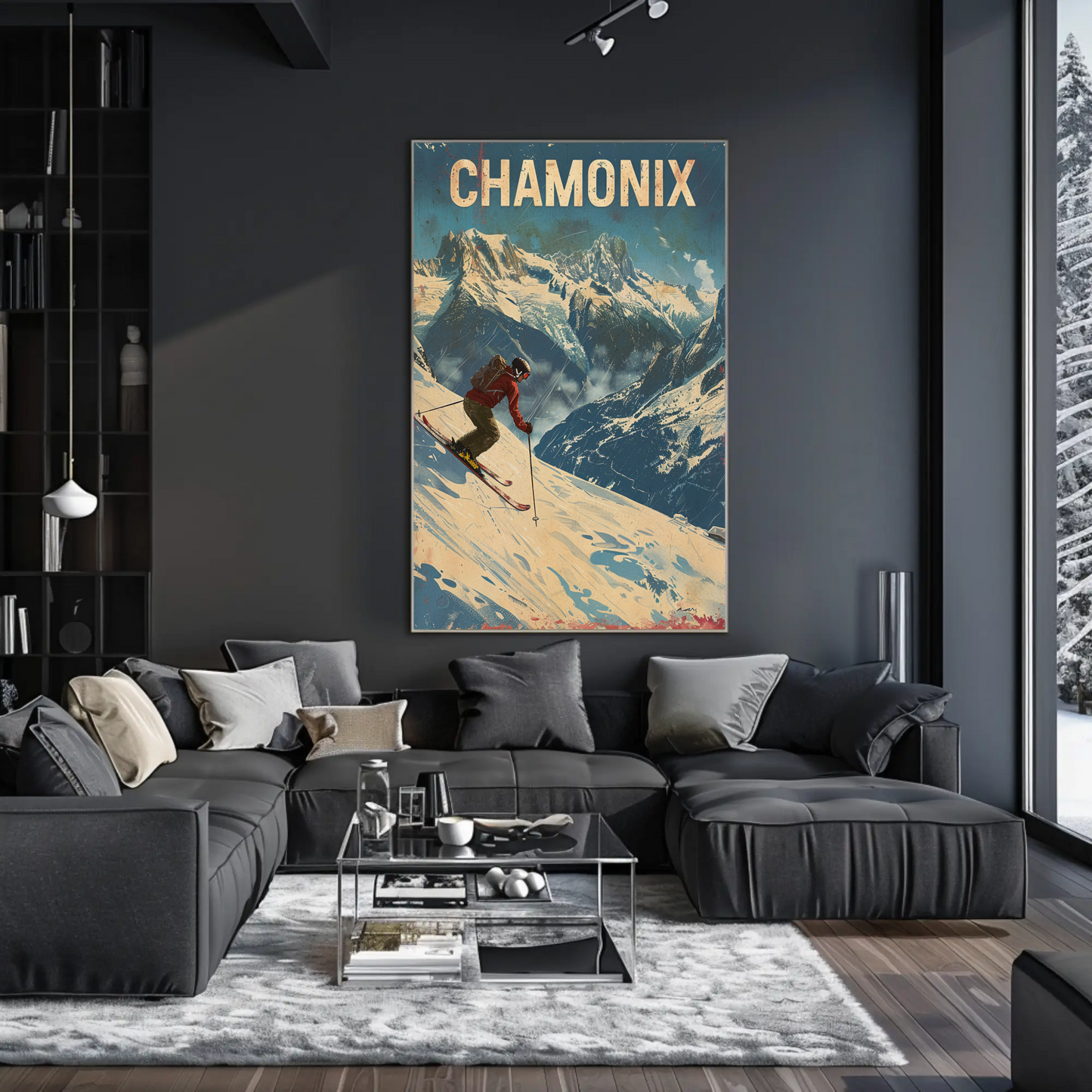 Chamonix France Skier Mountain Slope Adventure Alps Travel Poster