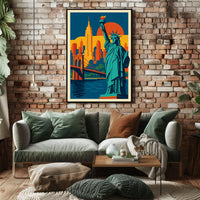 New York City Poster Retro Travel Skyline Wall Art