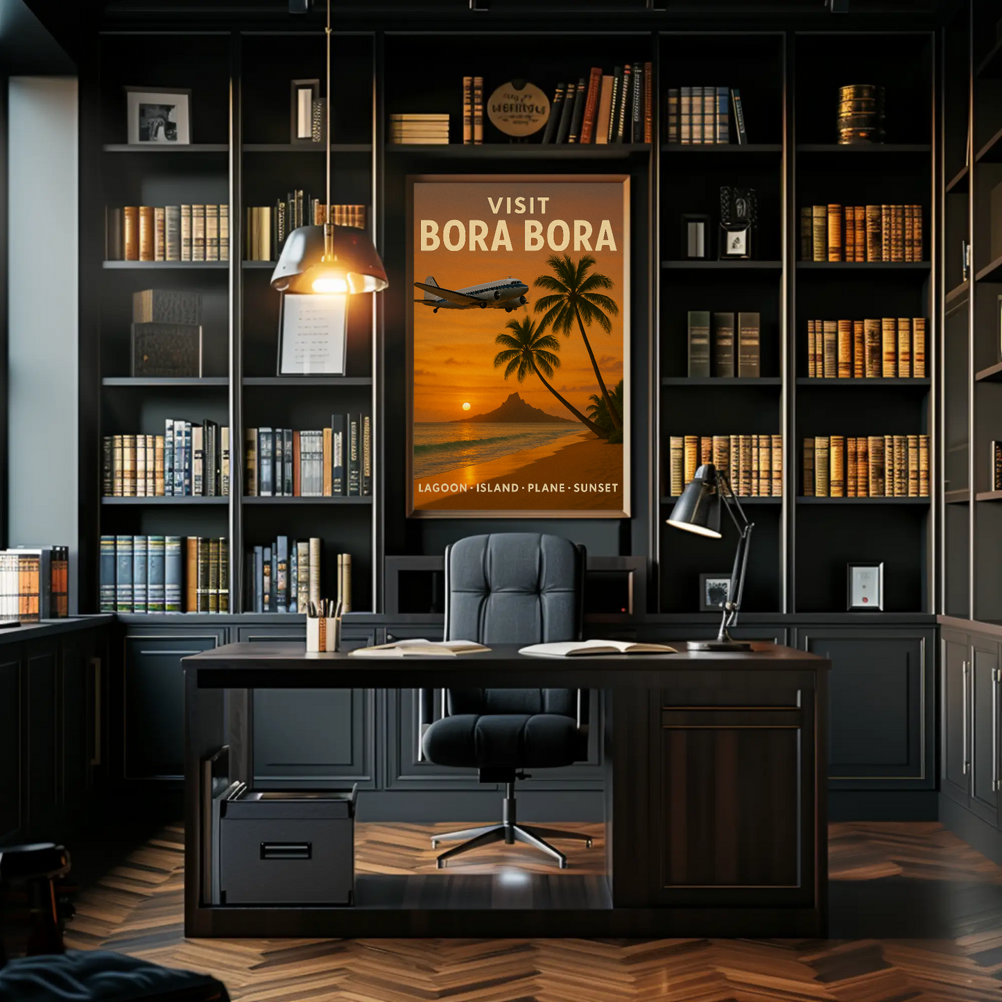 Visit Bora Bora Tropical Getaway Plane Ocean Travel Poster