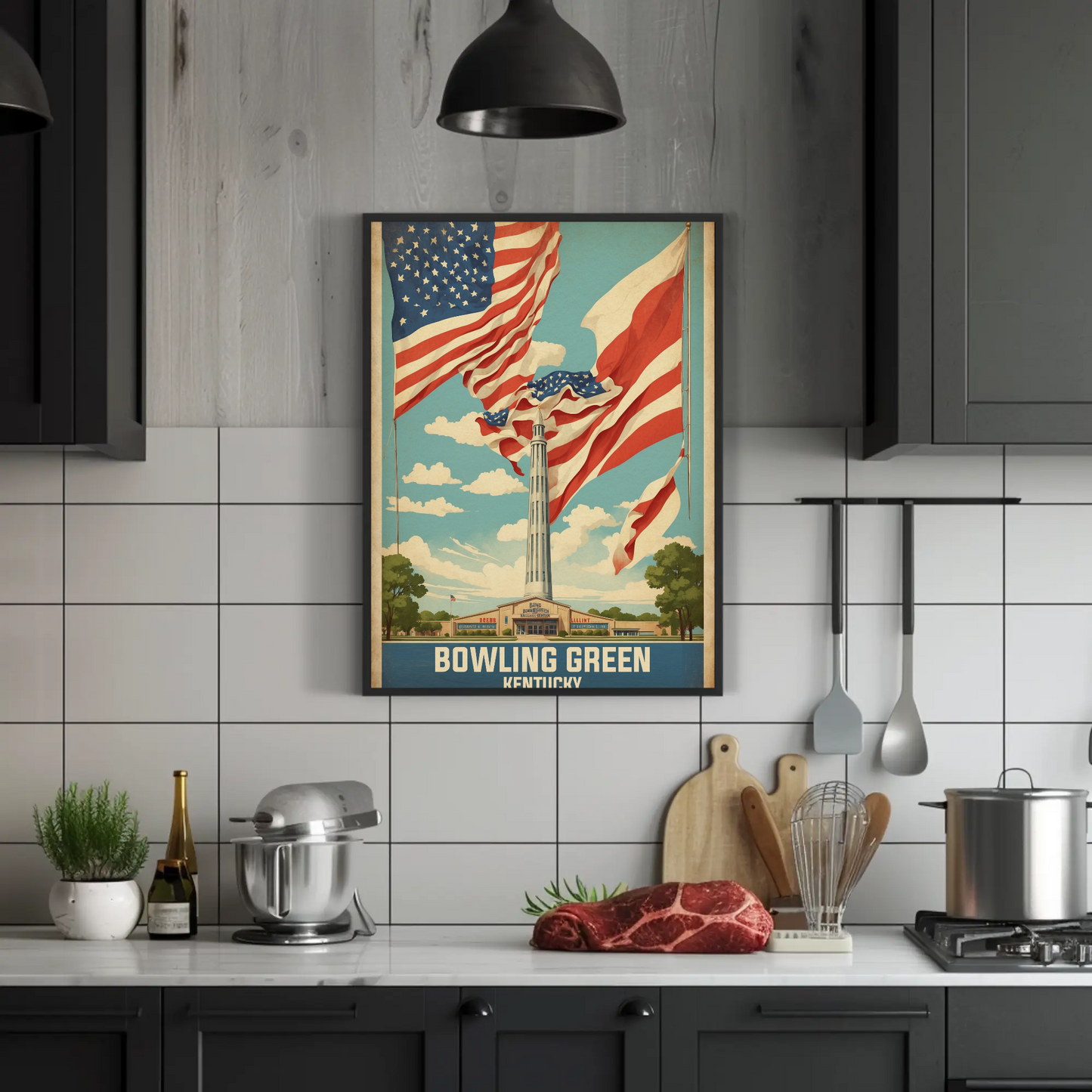 Bowling Green Kentucky Cityscape Art Print Vintage Travel Poster