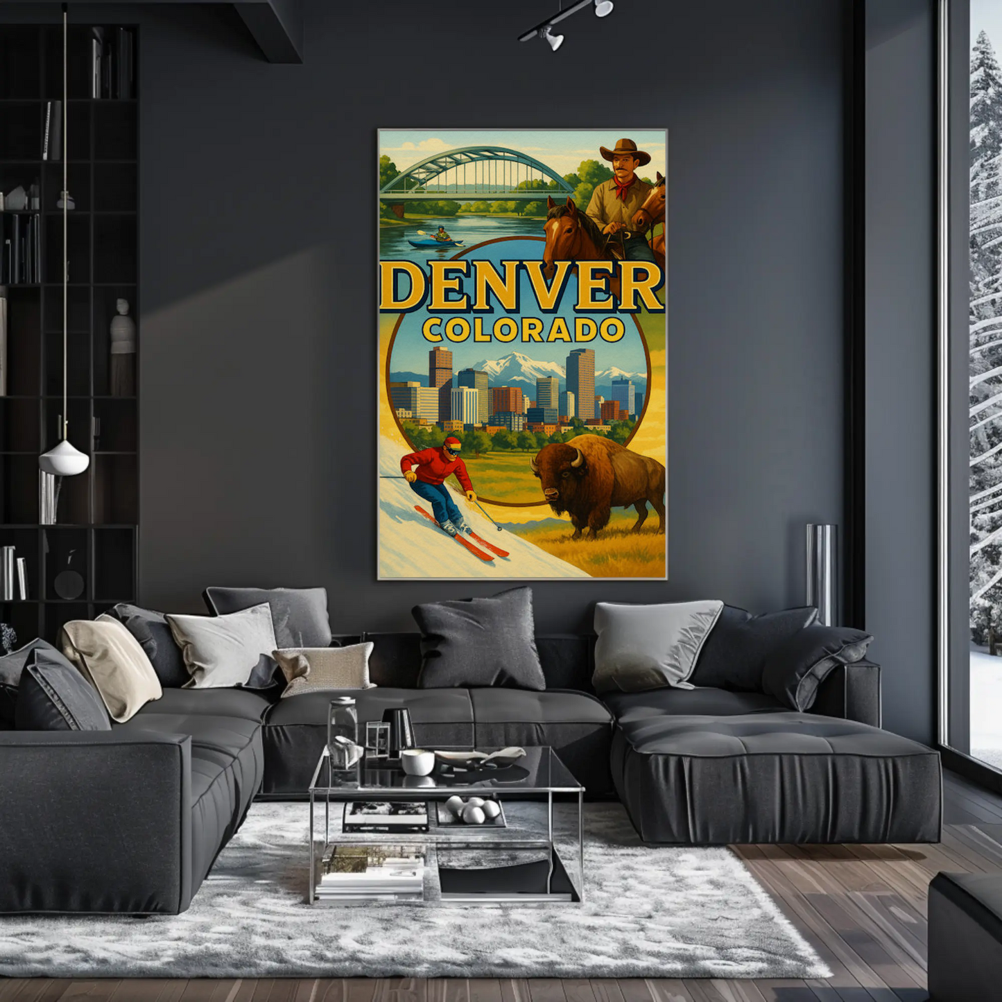 Denver Colorado Ski Rodeo Skyline Travel Poster