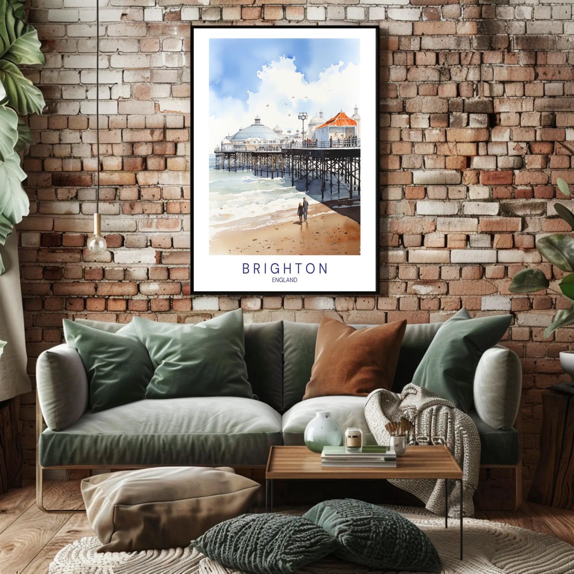 Brighton seaside watercolor travel poster - serene, nostalgic charm PosterGoat