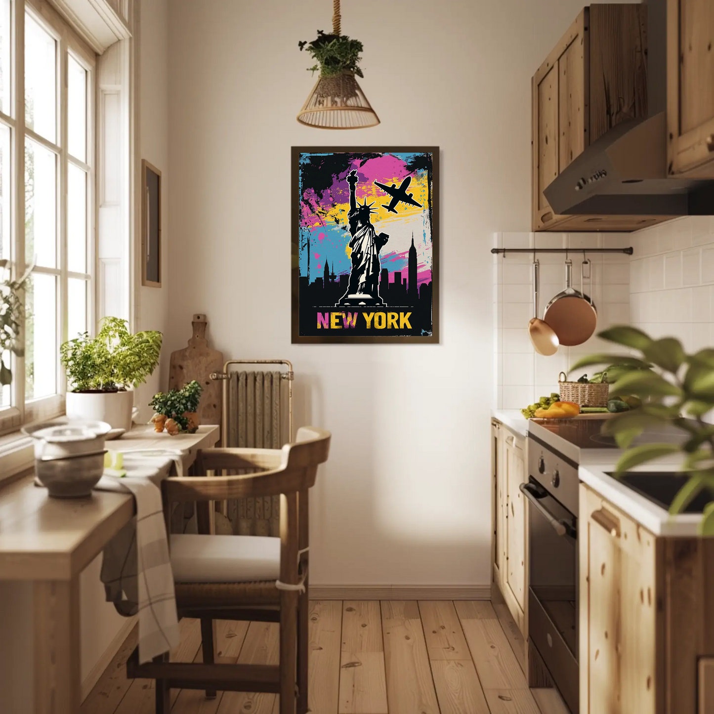 New York Skyline and Statue of Liberty Vintage Style Poster