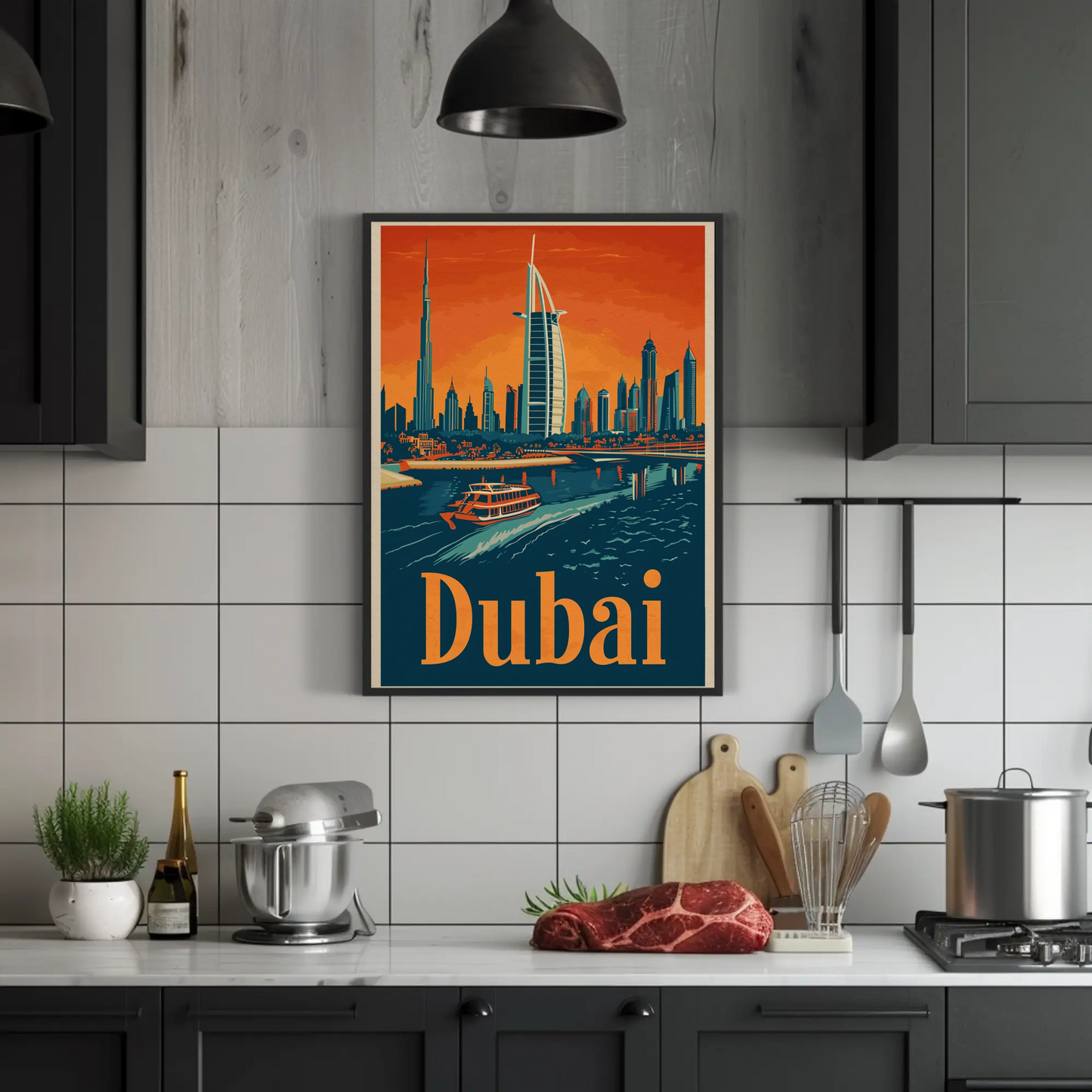 Dubai Cityscape Vintage Poster