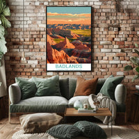 Stylized Sunset Badlands National Park Landscape Poster