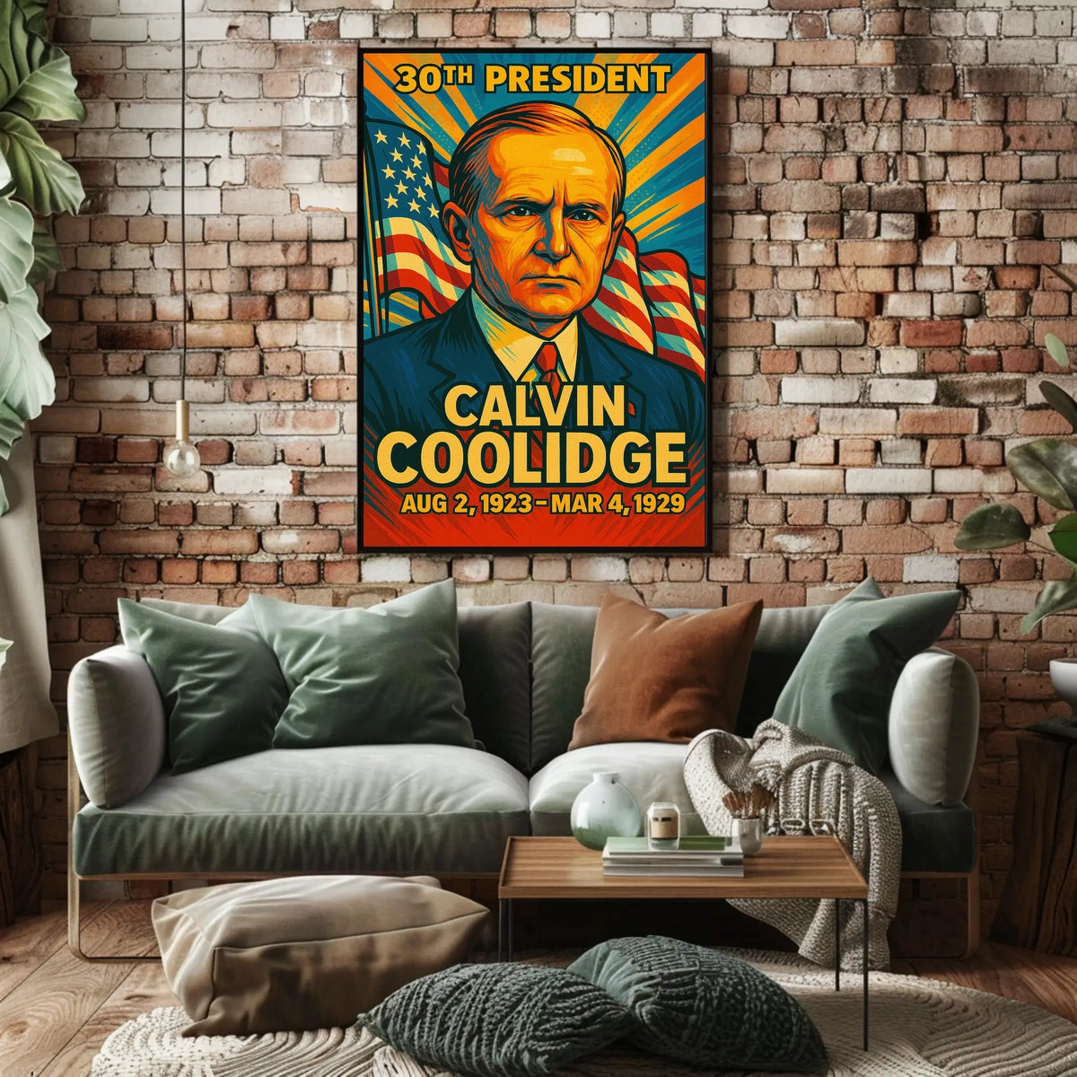 Calvin Coolidge 30th President of the United States Colorful Comic Book Style Poster