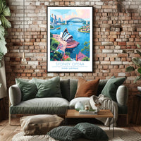 Sydney Opera House and Harbour Bridge Vintage Travel Poster