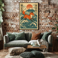 Fox Adventure in Japanese Waves Poster PosterGoat