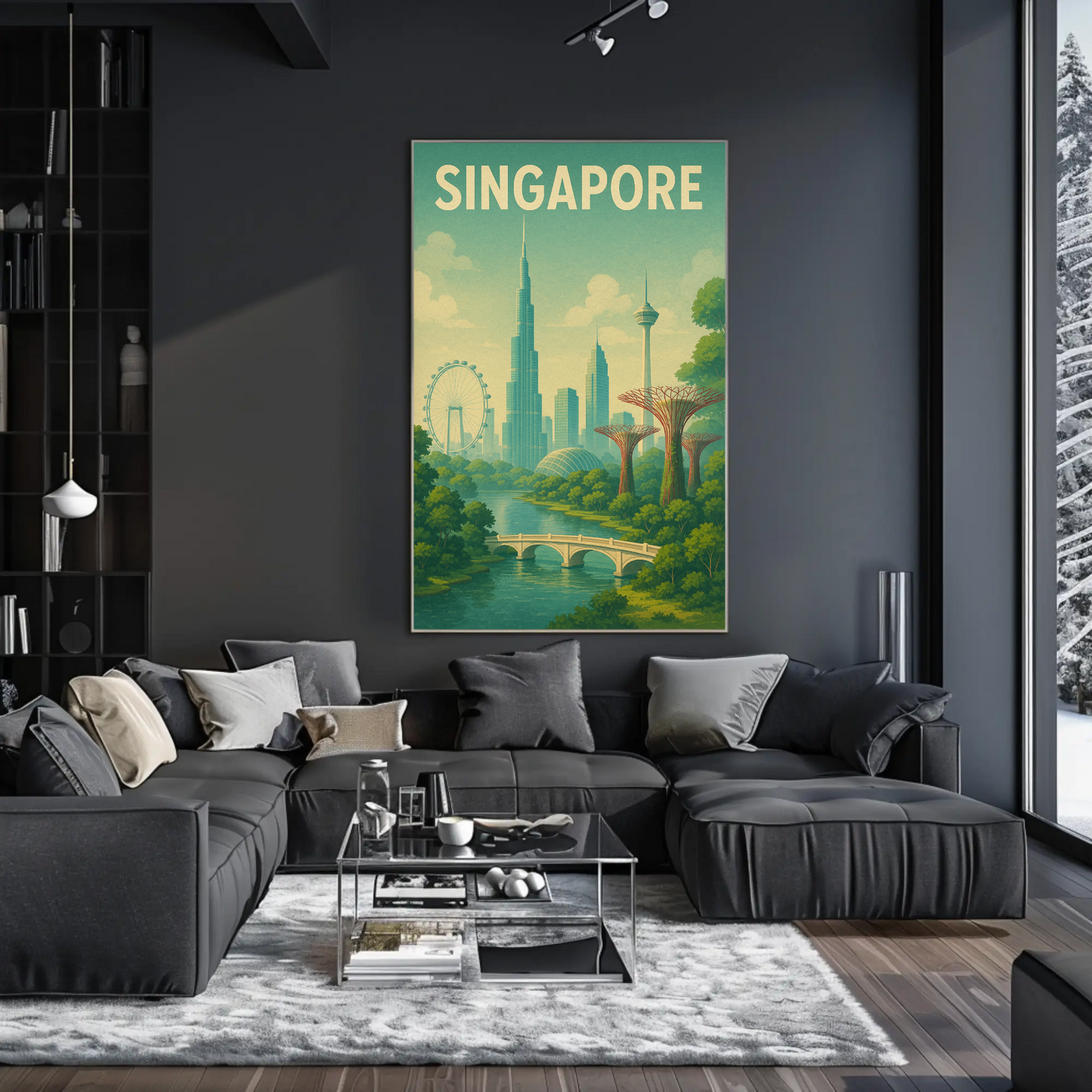 Singapore Skyline Botanical Travel Poster