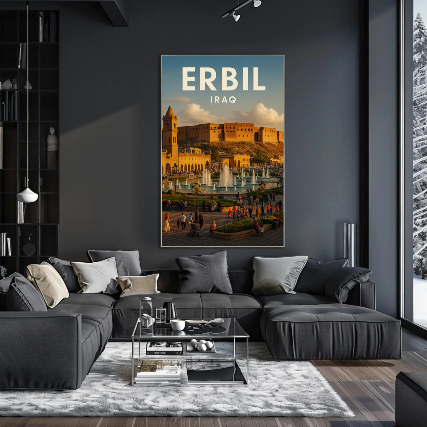 Erbil Iraq Citadel Market Fountains Travel Poster