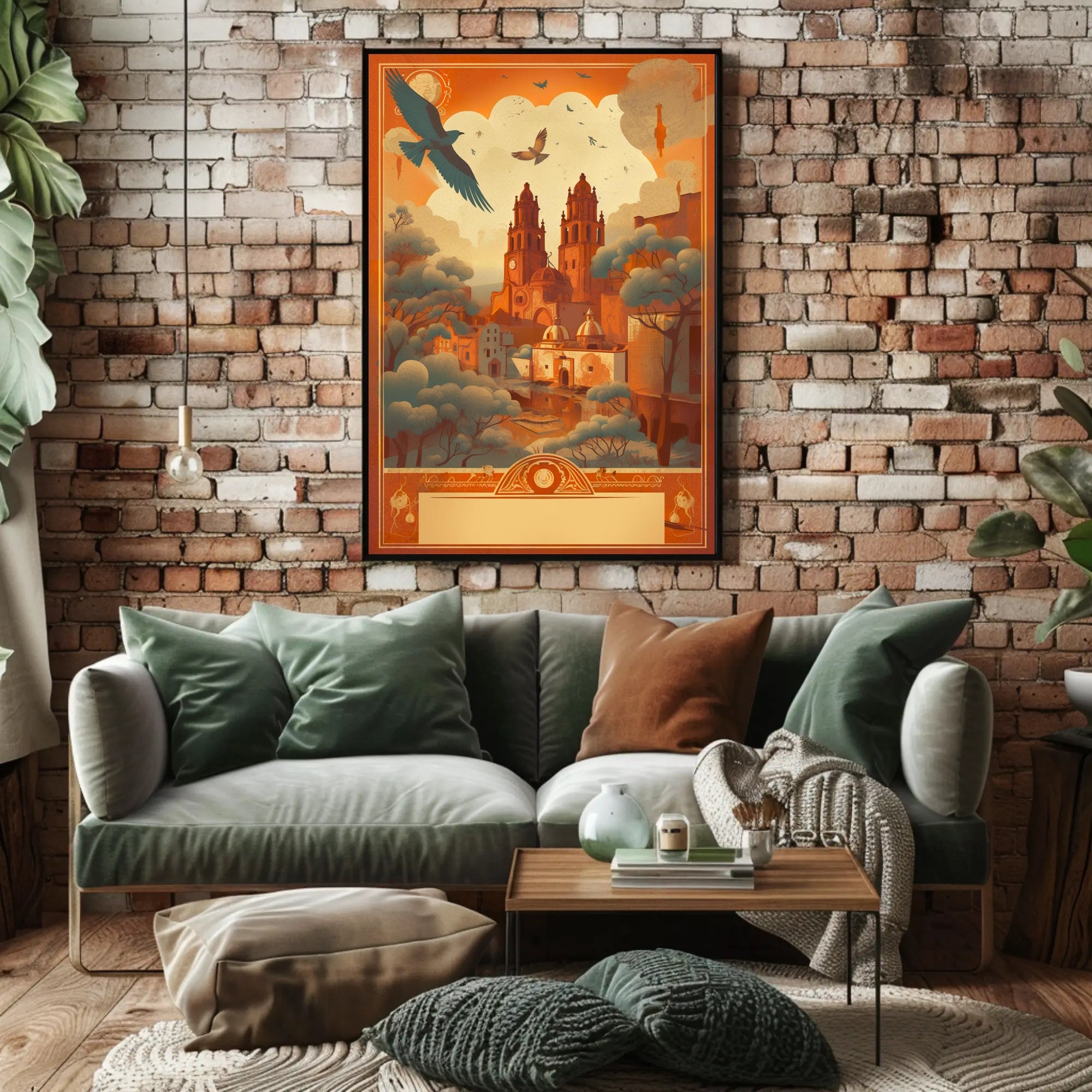 Dreamy Cityscape with Birds Poster
