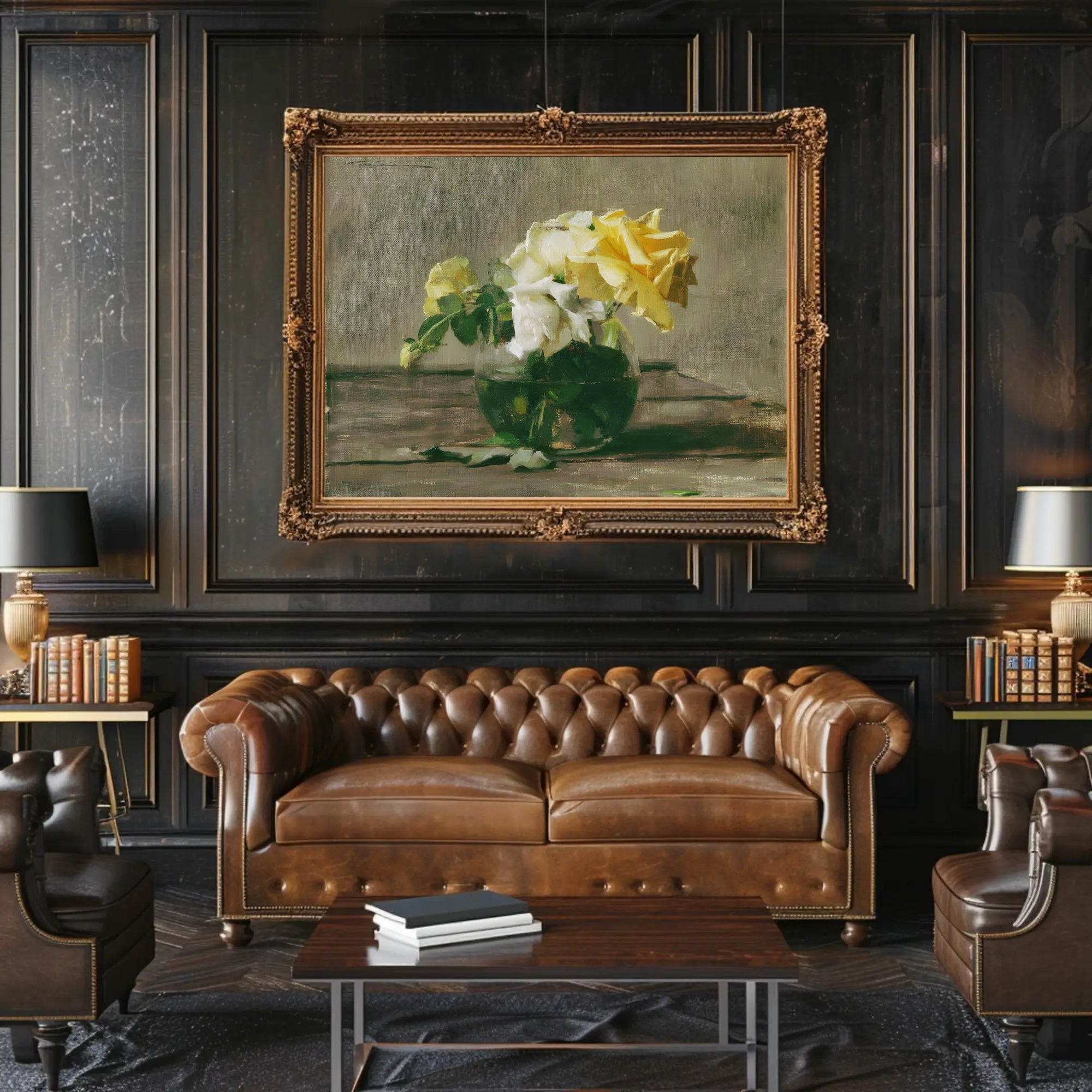 Vase of Yellow and White Roses Poster