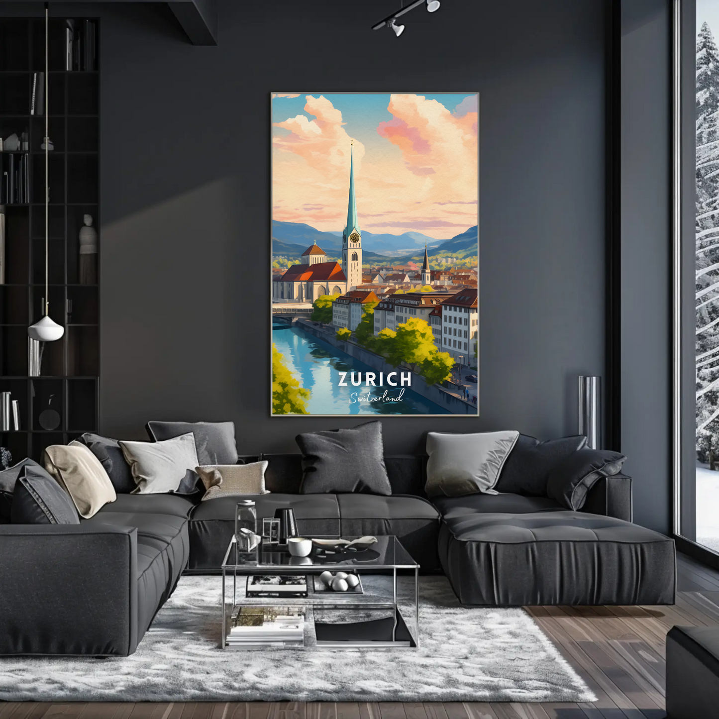 Zurich River Reflection Travel Poster