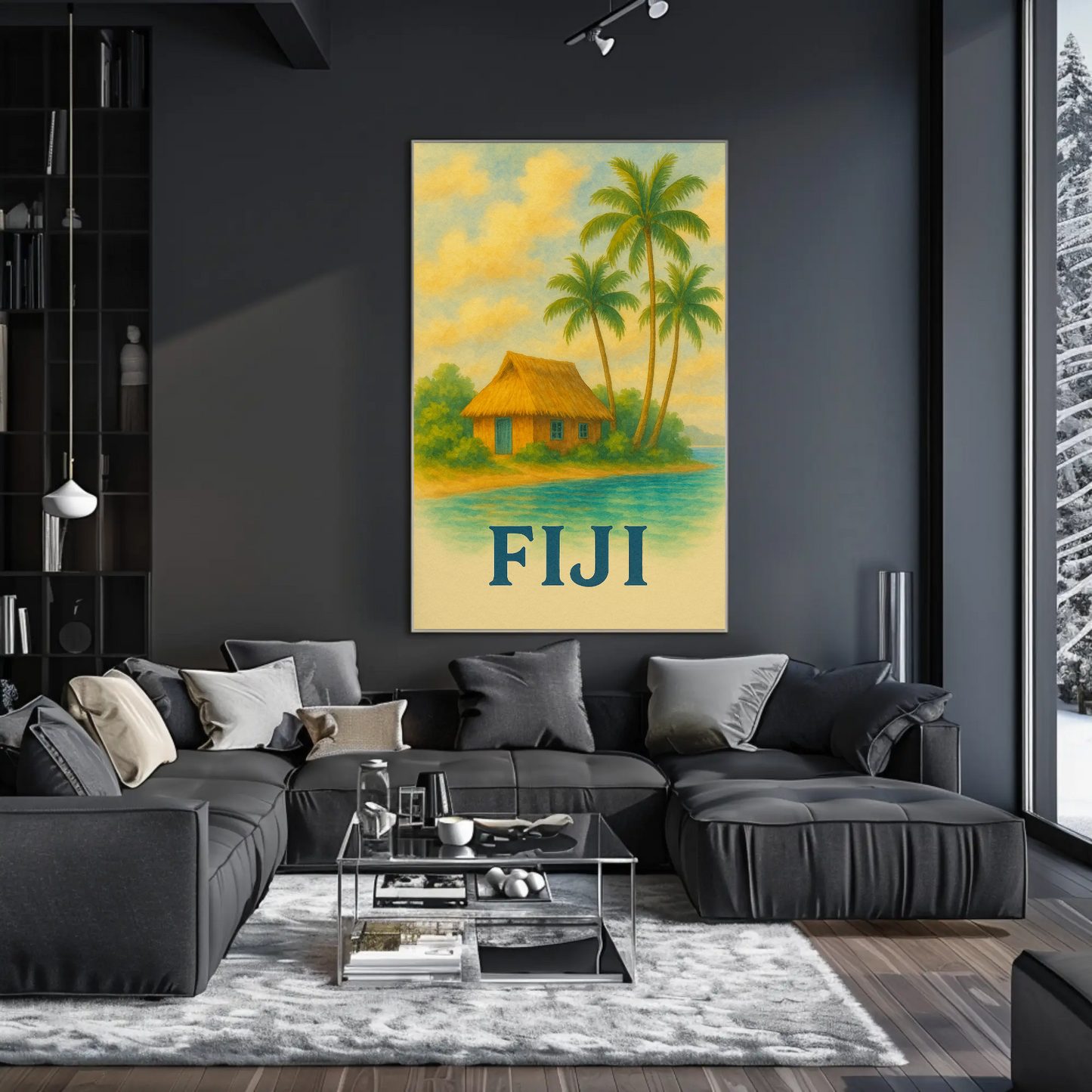 Fiji Tropical Hut Coastline Travel Poster