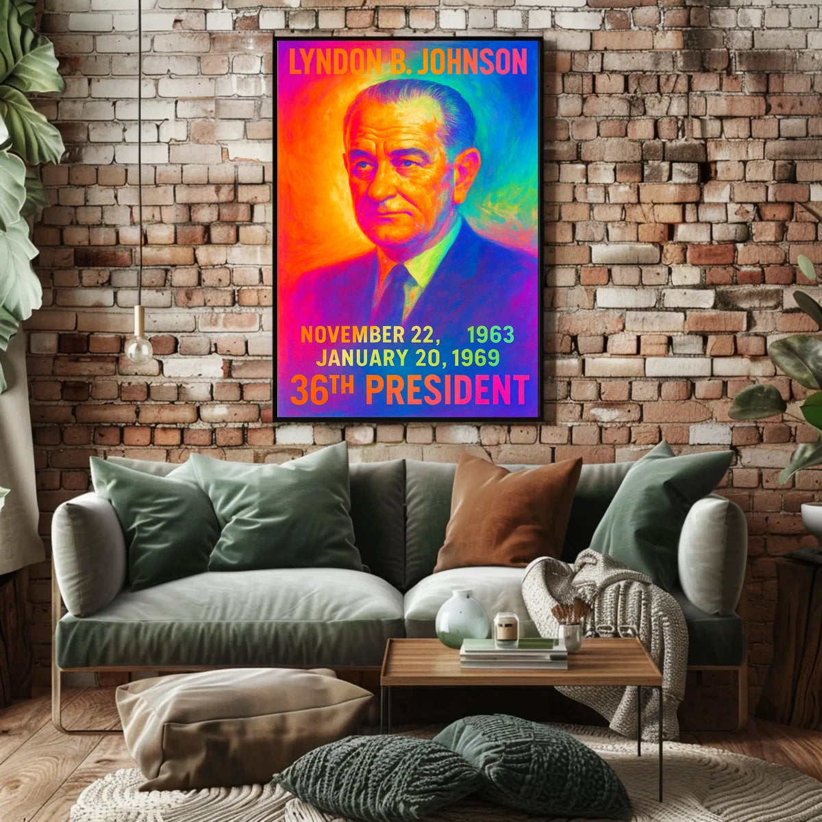 Lyndon B. Johnson 36th President of the United States Neon Gradient Overlay Poster