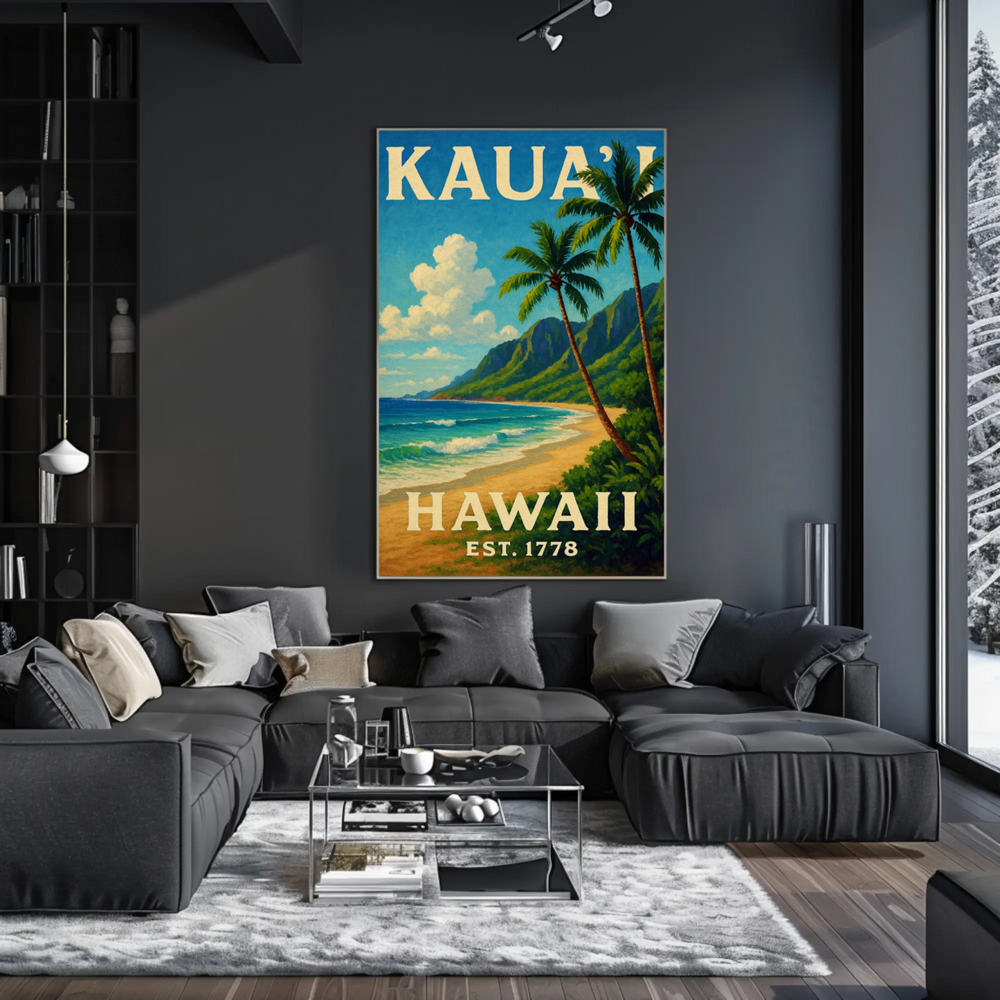 Kauai Hawaii Beach Palm Trees Ocean Sunset Poster Poster