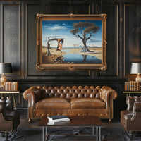 Surreal Desert Landscape with Human-Tree Artistic Poster