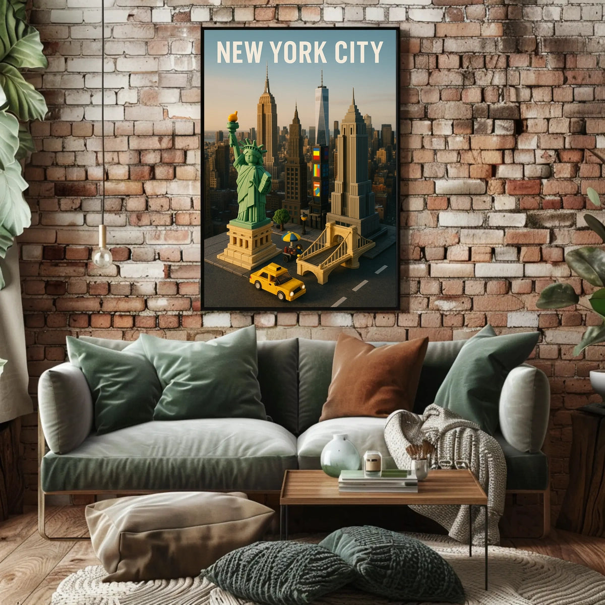 New York City Poster Modern Whimsical Toy Brick Wall Art