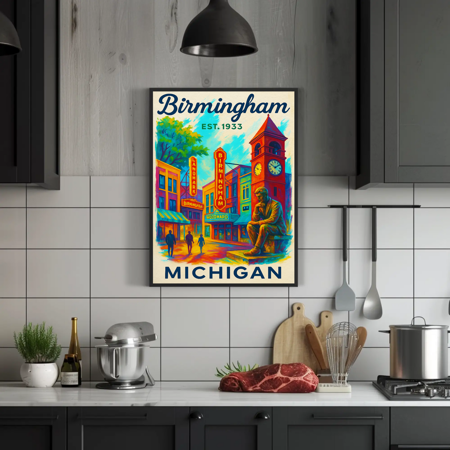 Birmingham Michigan Est. 1933 Wall Art Vintage Travel Poster