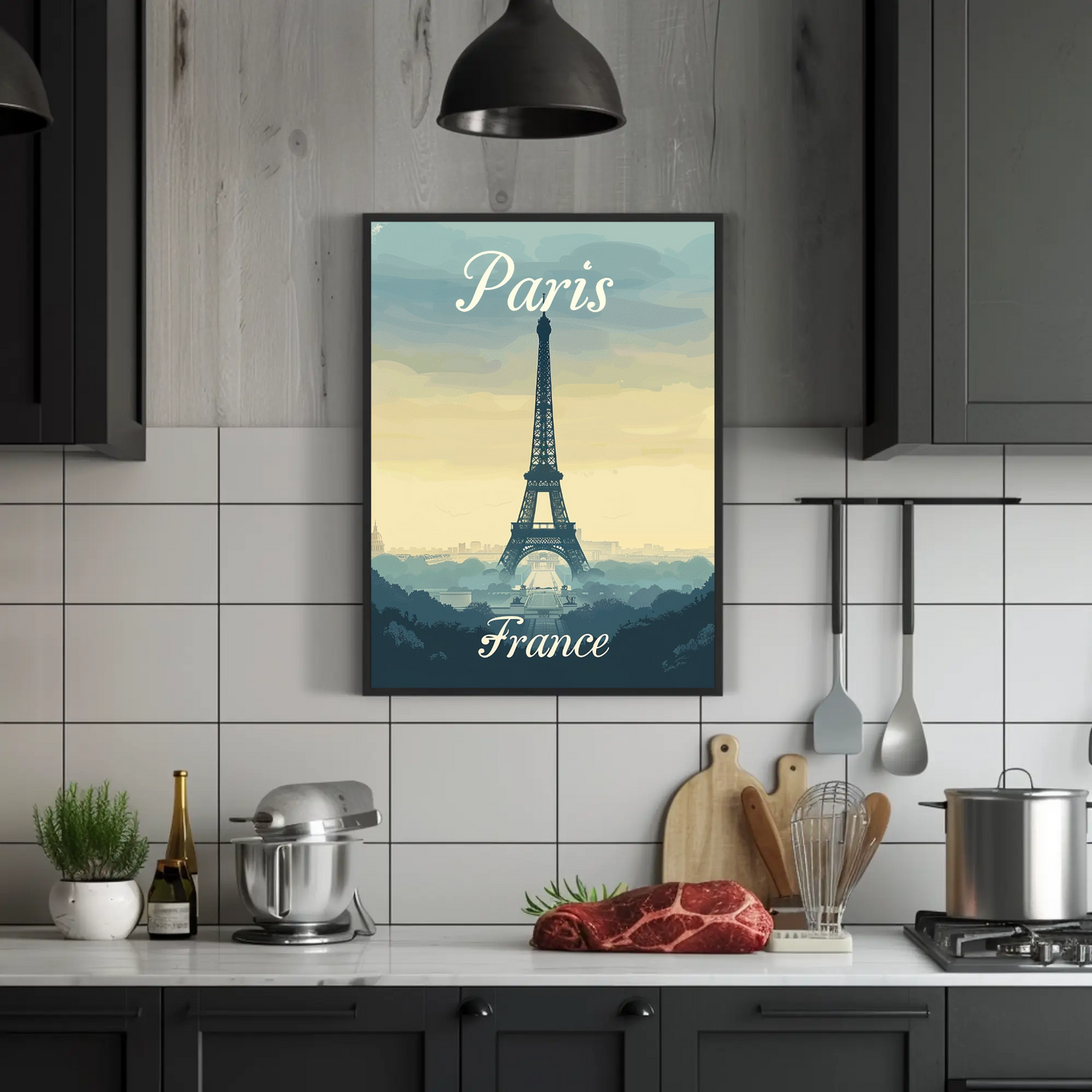 Paris, France - Eiffel Tower Vintage Style Poster