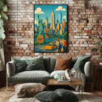 New York City Skyline And Bridges Poster Retro Wall Art