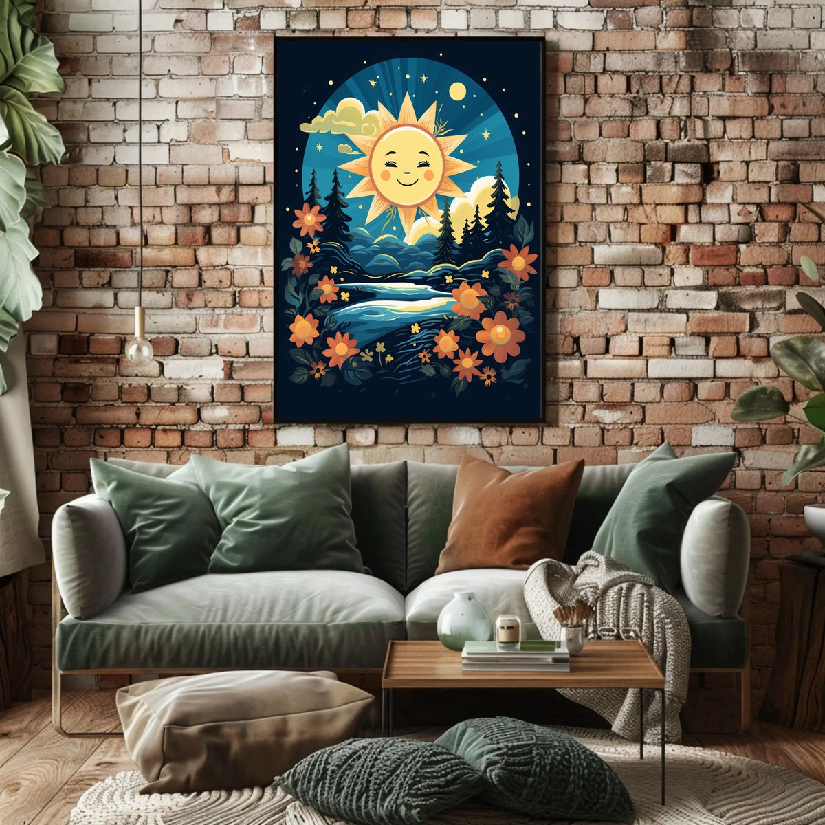 Radiant Dawn Impressionism Digital Painting Morning Light Silhouetted Trees Flowers Starry Sky Joyful Poster