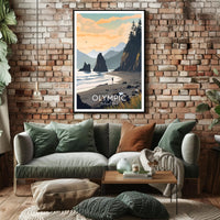 Olympic National Park Poster Vintage Travel Wall Art
