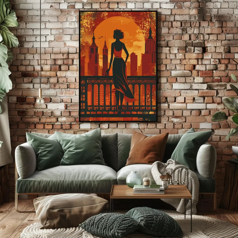Urban Elegance: Vintage Cityscape Silhouette Poster