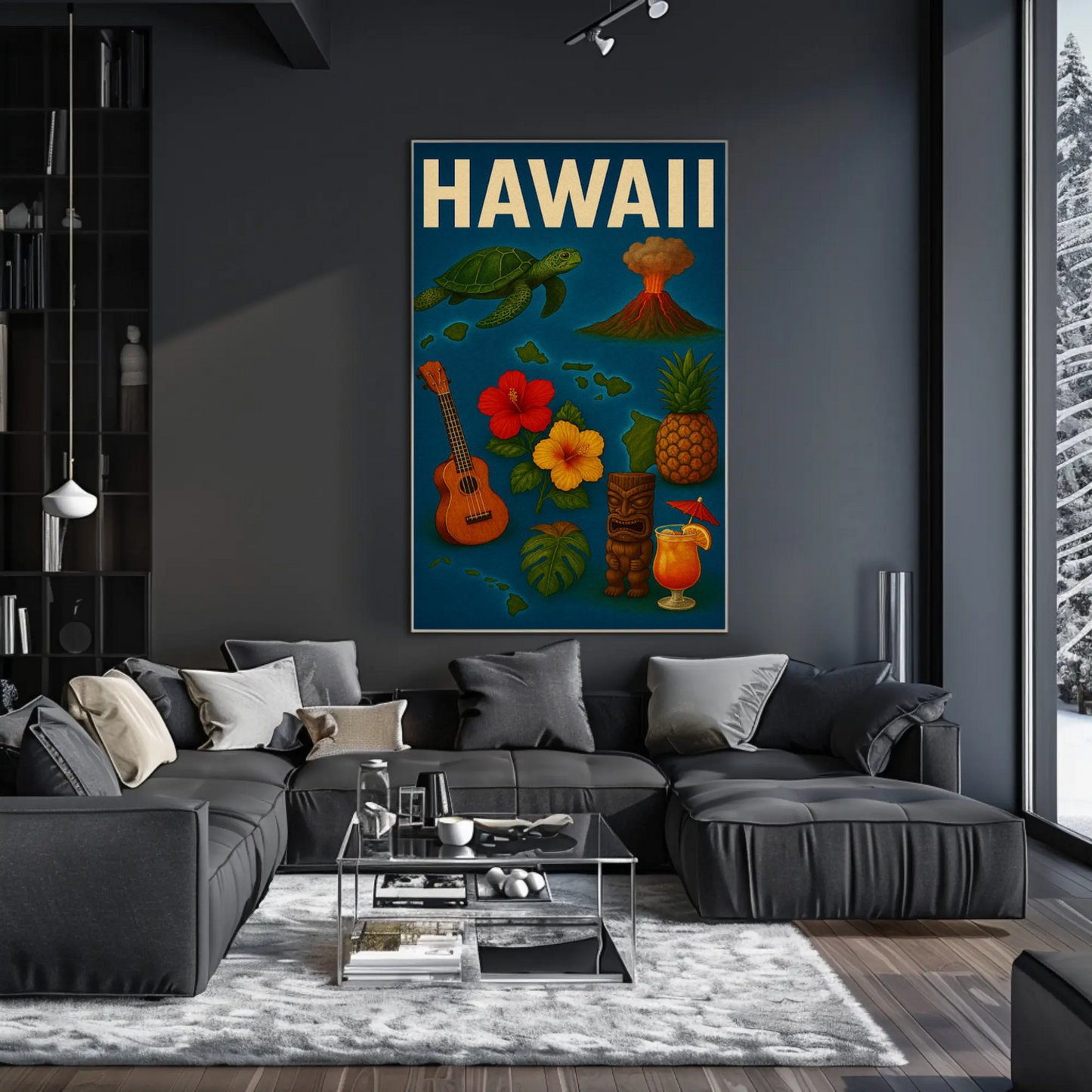 Hawaii Island Symbols Vintage Travel Poster