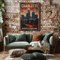 Charlotte Skyline North Carolina Modern Home Office Poster
