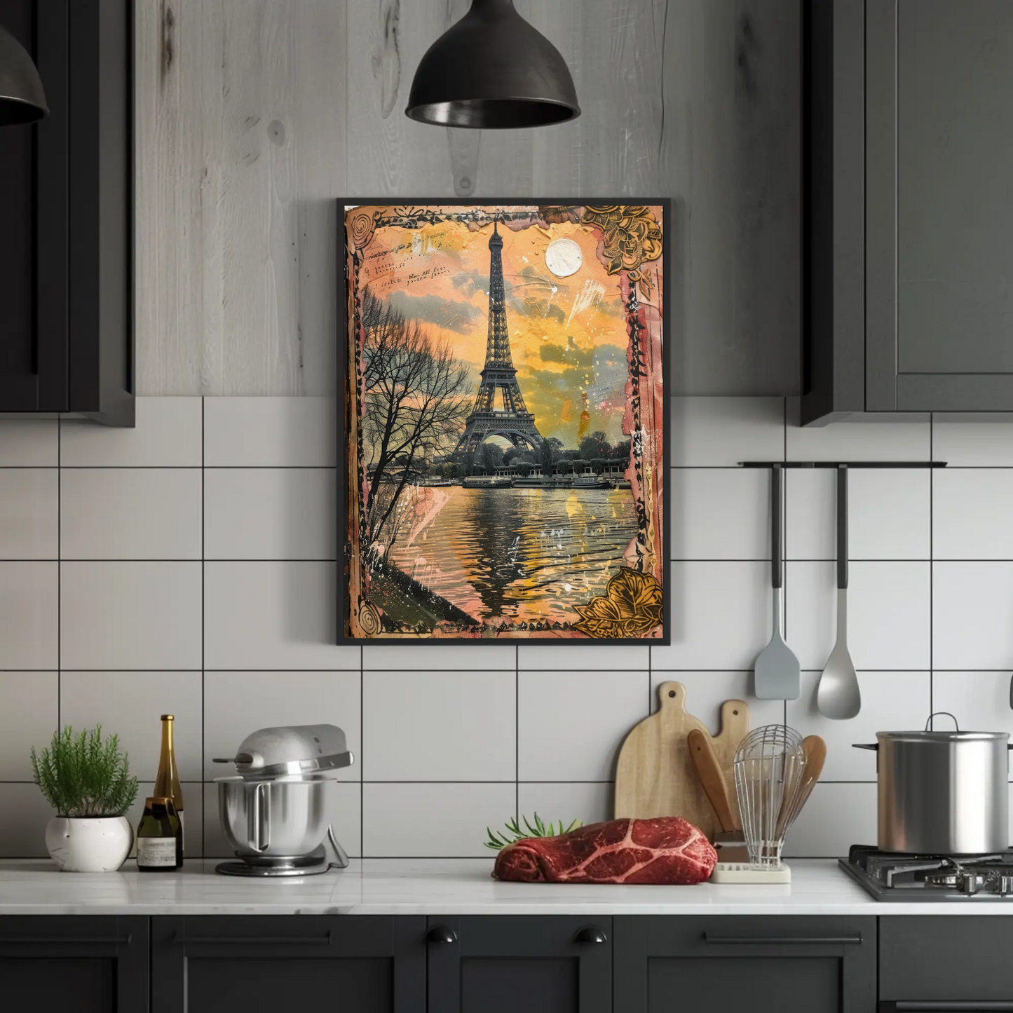 Eiffel Tower Collage – Sunset and Vintage Border