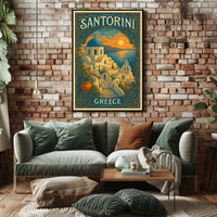 Santorini Sunset Vintage Travel Dreamer Poster