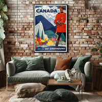 Vintage Canada Travel Poster with Mountie and Wildlife Travel Poster PosterGoat