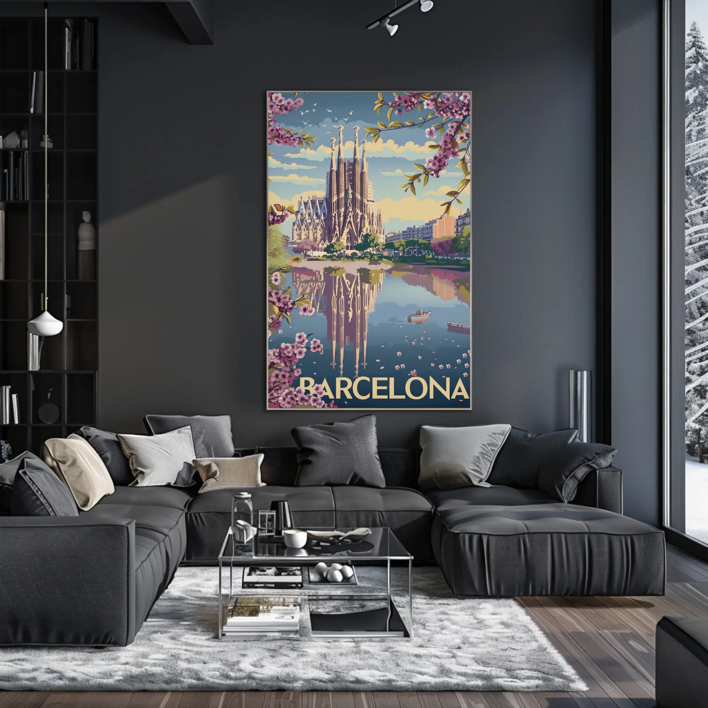 Barcelona Spain Blossoms and Cathedral Travel Poster