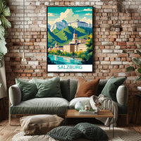 Salzburg Cityscape with Vibrant Artistic Interpretation Travel Poster