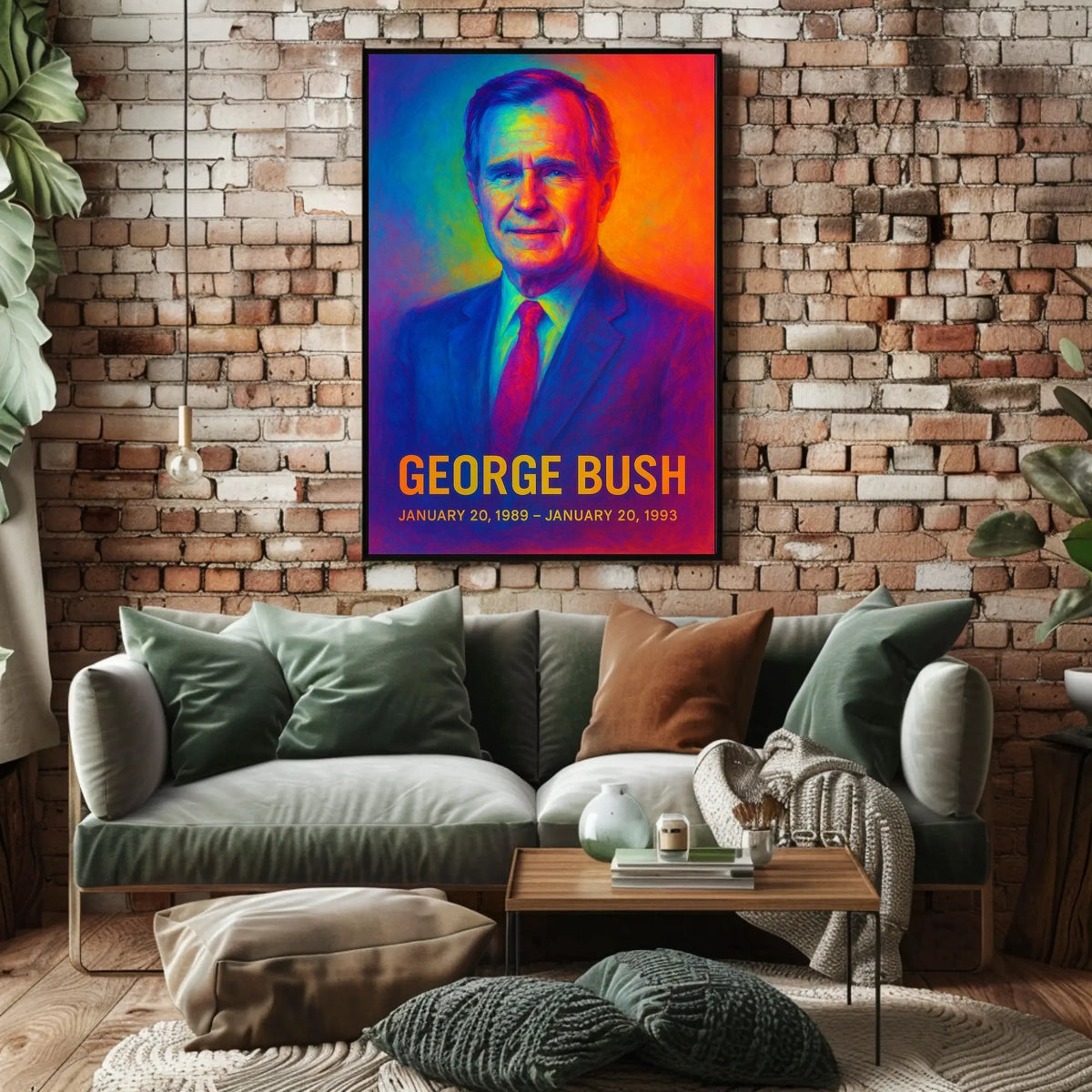 George H. W. Bush 41st President of the United States Neon Gradient Overlay Poster