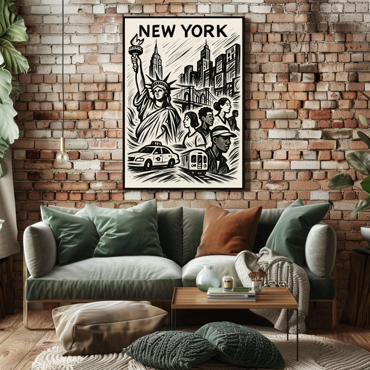 New York City Iconic Landmarks Poster Vintage Wall Art