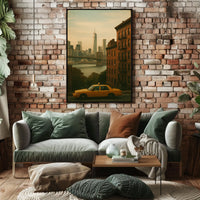 New York City Skyline Taxi Poster Vintage Wall Art