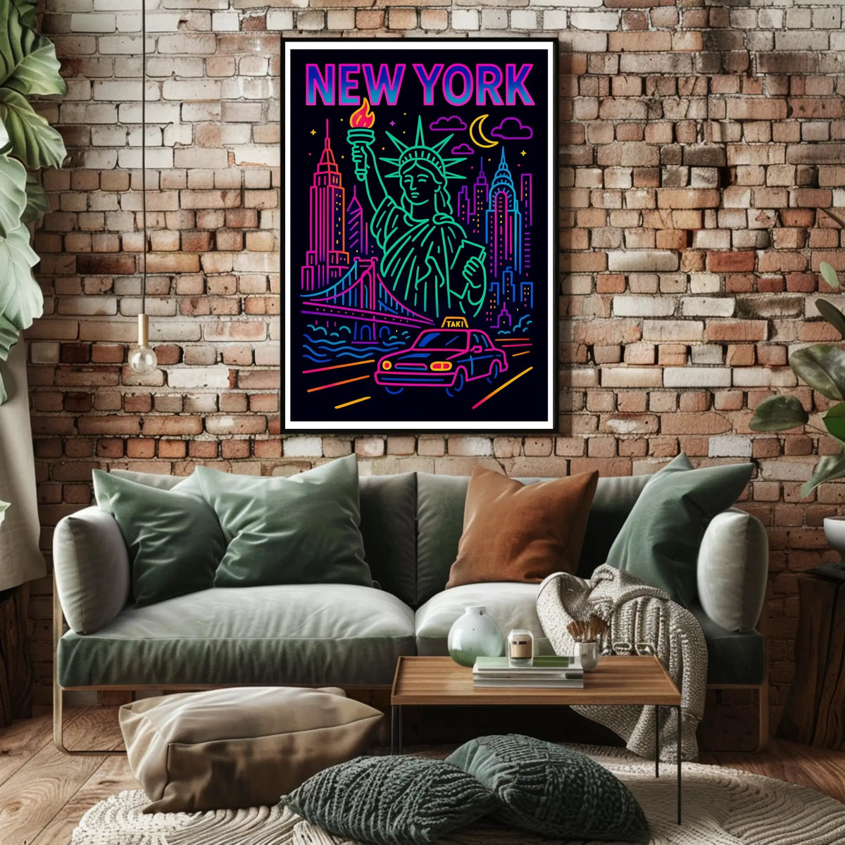 Neon New York Cityscape Vibrant Poster Modern Wall Art