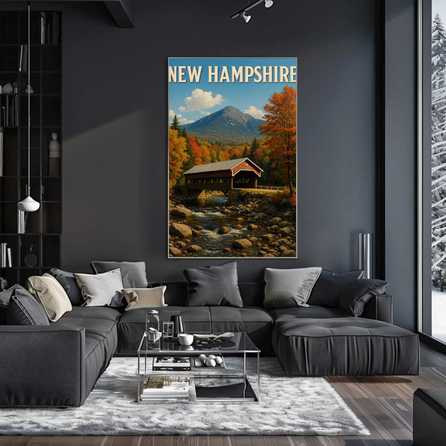 New Hampshire Covered Bridge Autumn Foliage Scenic Travel Poster Travel Poster