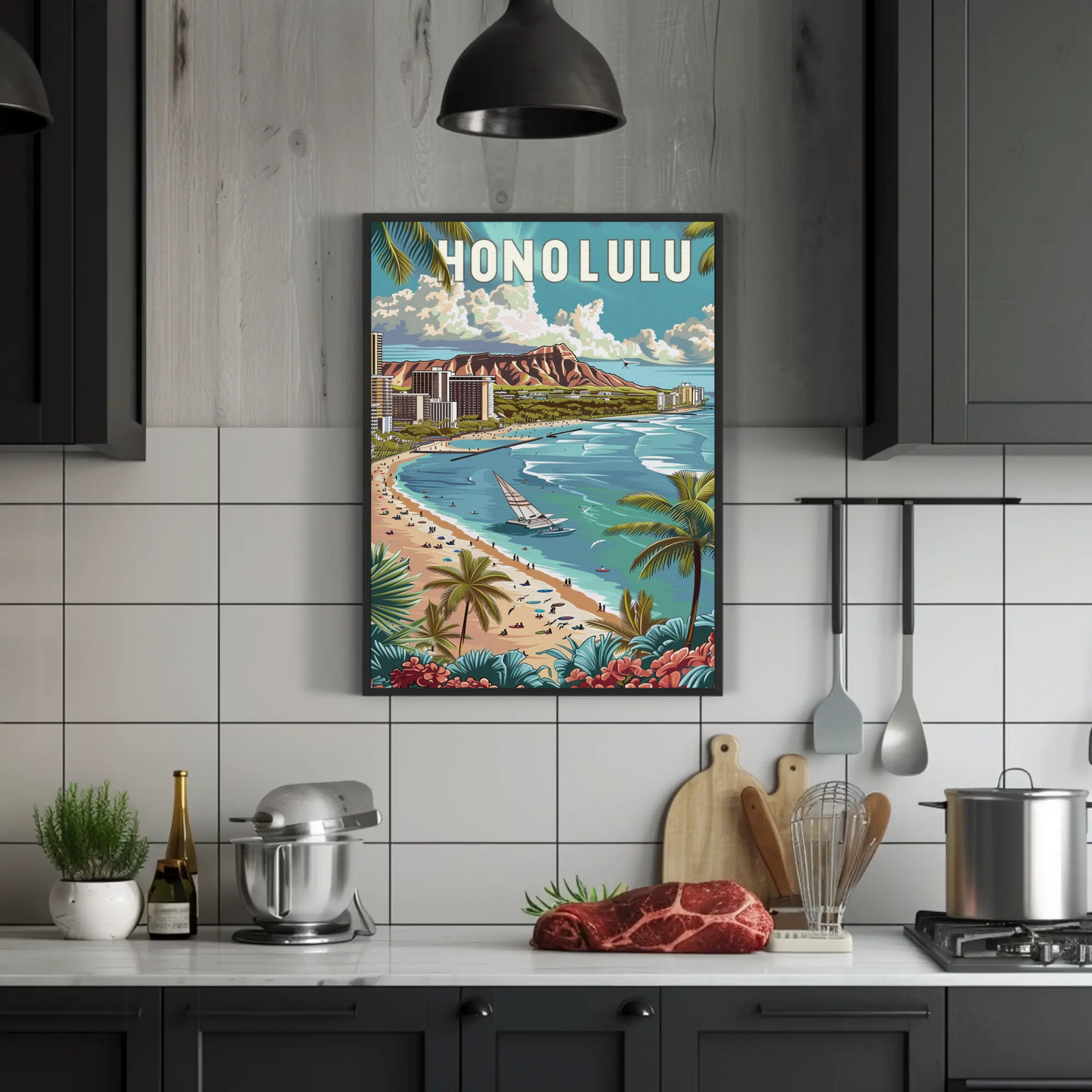 Honolulu Vintage Poster Diamond Head View