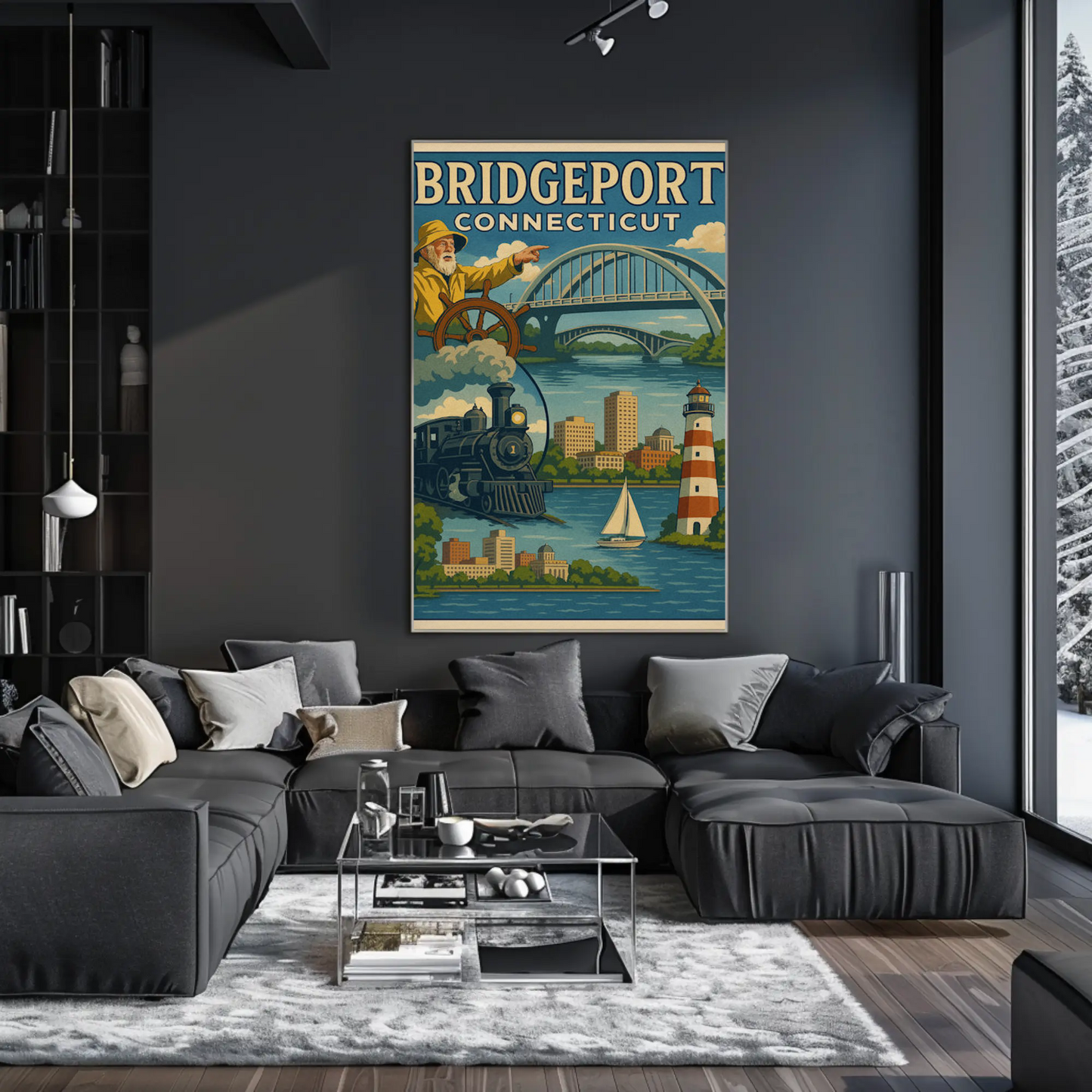 Bridgeport Connecticut Vintage Maritime Transport Travel Poster