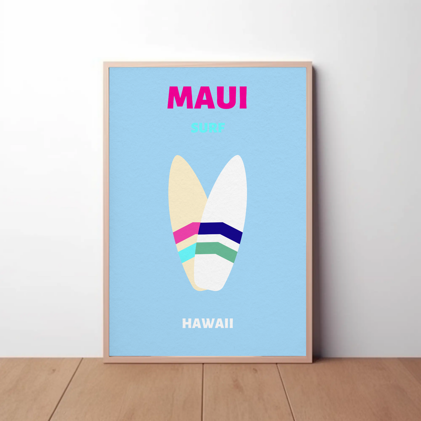 Maui Hawaii Surfboard Graphic Retro Travel Poster