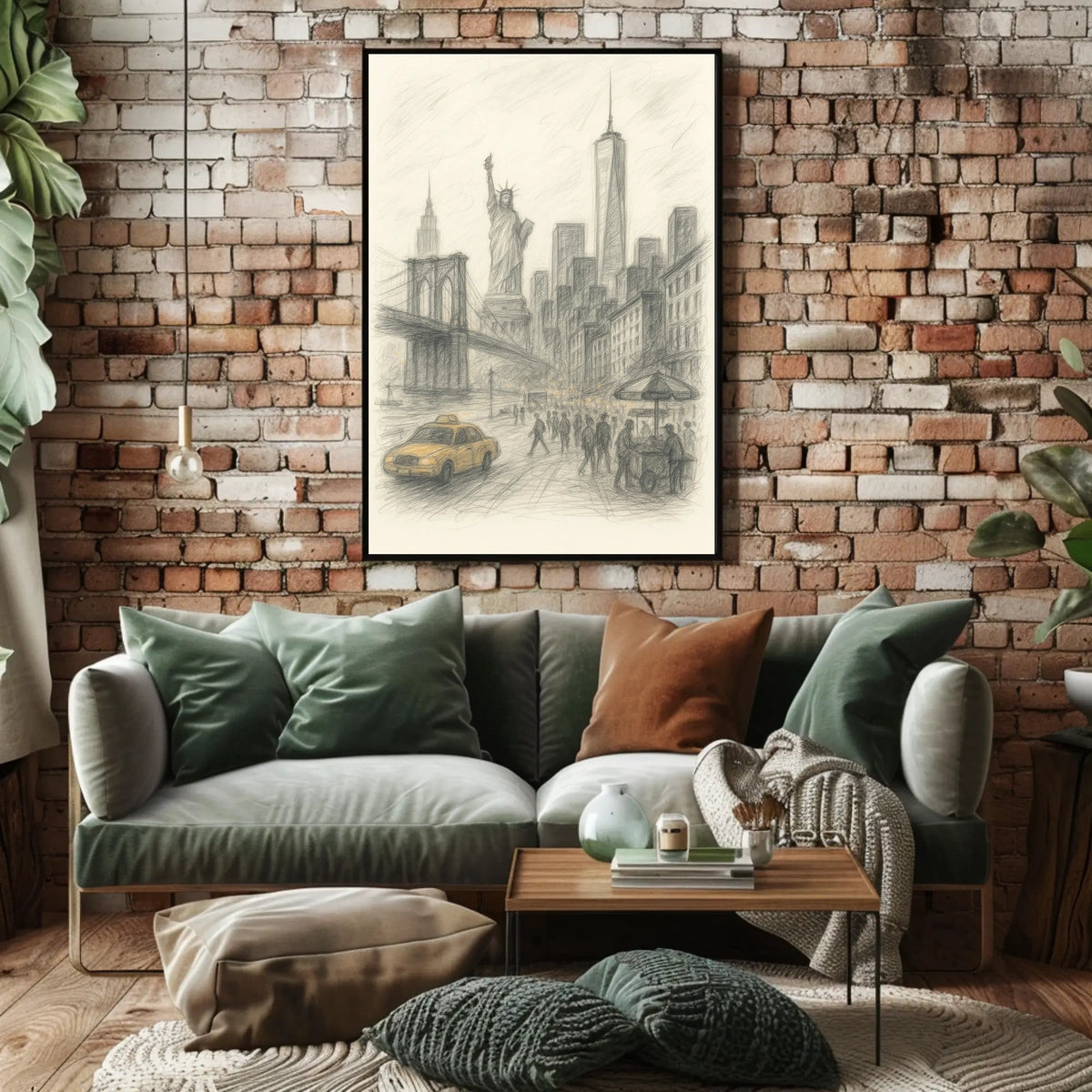 New York City Sketch Poster Iconic Landmarks Home Decor