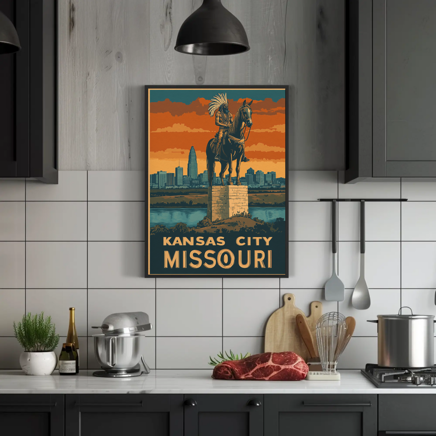 Kansas City Missouri Vintage Poster - Native Monument